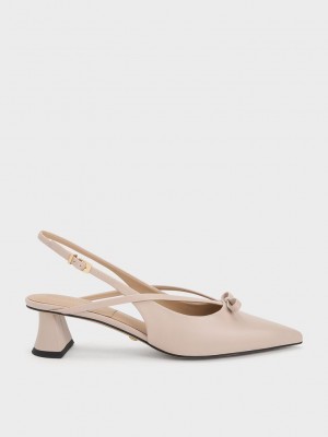 Charles & Keith Deri Bow Askısı Arkası Açık Pumps Bej Rengi | UXIJ-56938