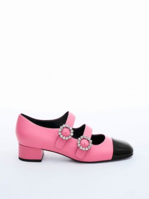 Charles & Keith Deri Double-Tokalı Crystal-Embellished Mary Janes Pembe | NOKJ-43918