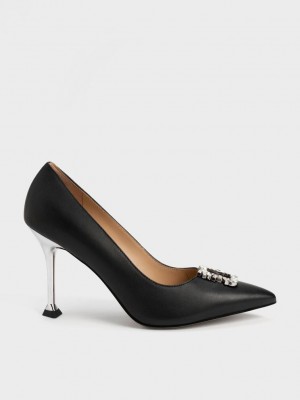 Charles & Keith Deri Gem-Embellished Pumps Siyah | PJND-52016