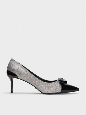 Charles & Keith Deri Glittered Pointed-Burunlu Heels Gümüş | QKMH-78640