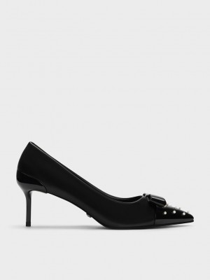 Charles & Keith Deri Pearl-Embellished Pointed-Burunlu Heels Siyah | AKSU-14368