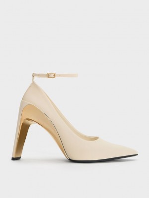 Charles & Keith Devon Metallic Blade-Heel Pumps Pembe | QZYN-25490
