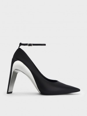Charles & Keith Devon Metallic Blade-Heel Pumps Siyah | GAZB-08612