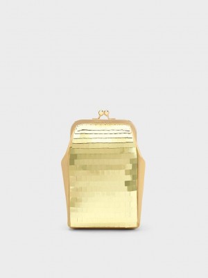 Charles & Keith Disc-Embellished Chain Handle Pouch Altın | PTON-08759