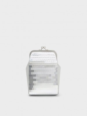 Charles & Keith Disc-Embellished Chain Handle Pouch Gümüş | IMJF-74028