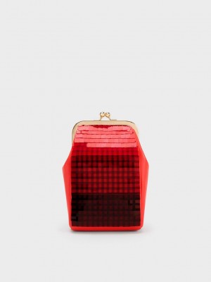 Charles & Keith Disc-Embellished Chain Handle Pouch Kırmızı | HQXN-82496