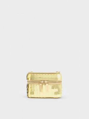 Charles & Keith Disc-Embellished Vanity Pouch Altın | BHZS-30849