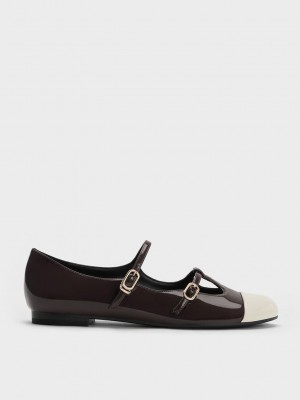 Charles & Keith Double-Askılı T-Bar Mary Janes Koyu Kahverengi | KBXS-80721