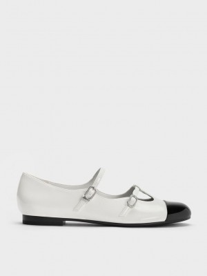 Charles & Keith Double-Askılı T-Bar Mary Janes Beyaz | YCFB-42196