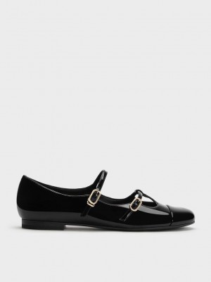 Charles & Keith Double-Askılı T-Bar Mary Janes Siyah | THVD-24091
