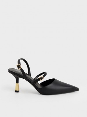 Charles & Keith Double Askılı Arkası Açık Pumps Siyah | HRML-05276