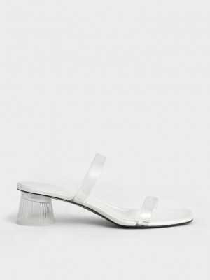 Charles & Keith Double Askılı See-Through Mules Beyaz | JROE-27369