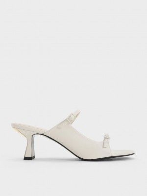 Charles & Keith Double Askılı Topuklu Mules Beyaz | NFGX-23406