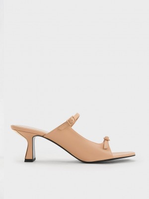 Charles & Keith Double Askılı Topuklu Mules Bej Rengi | MQUA-31286