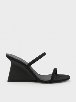 Charles & Keith Double Askılı Wedge Mules Siyah | DRIX-02146