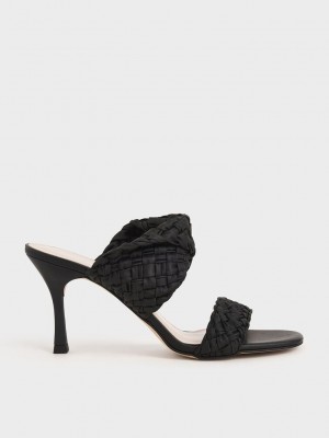 Charles & Keith Double Askılı Woven Topuklu Mules Siyah | YAXI-15349