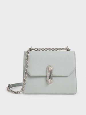 Charles & Keith Double Chain Askılı Turn-Lock Bag Açık Mavi | DPCK-95431
