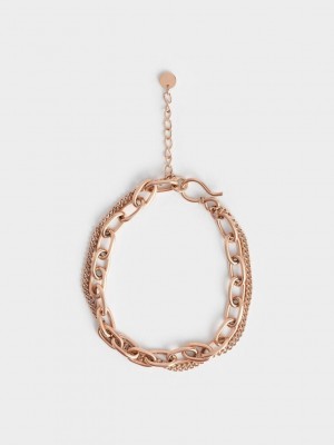 Charles & Keith Double Chain Bracelet Pembe Altın | RFQY-18453