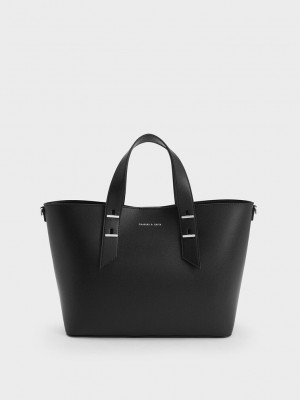 Charles & Keith Double Handle Hobo Bag Siyah | QSNC-36908