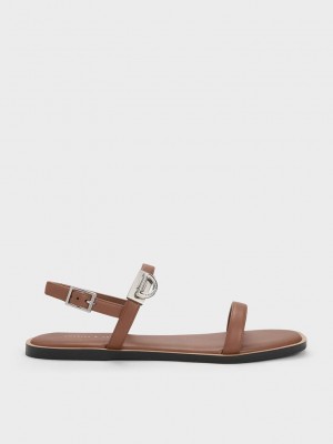 Charles & Keith Double Metallic Tokalı Sandals Kahverengi | JRDX-51420
