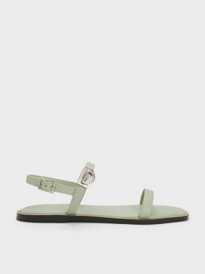 Charles & Keith Double Metallic Tokalı Sandals Zeytin Yeşili Yeşil | XTLQ-81079