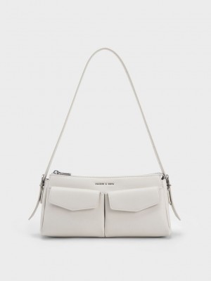 Charles & Keith Double Pouch Shoulder Bag Beyaz | IGFP-50674