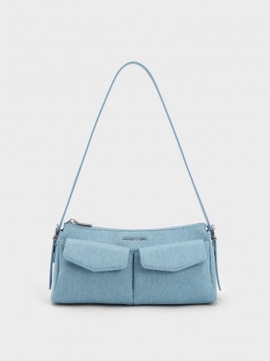 Charles & Keith Double Pouch Shoulder Bag Mavi | AZSI-28604