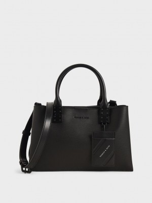 Charles & Keith Double Top Handle Structured Bag Siyah | YKMO-71029
