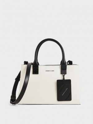 Charles & Keith Double Top Handle Structured Bag Beyaz | GCJQ-16379