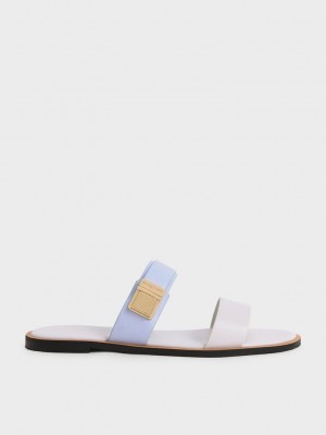 Charles & Keith Dove Metallic Tokalı Terlik Sandals Açık Mavi | USDV-04815
