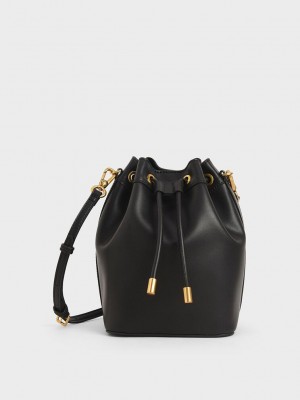 Charles & Keith Drawstring Bucket Bag Siyah | KHWQ-24358
