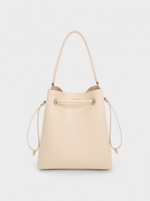 Charles & Keith Drawstring Hobo Bag Bej Rengi | GYHQ-03285