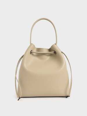 Charles & Keith Drawstring Hobo Bag Beyaz | IGXN-41782