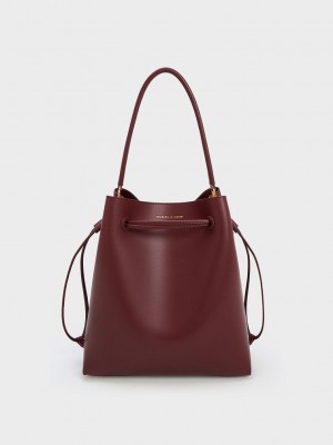 Charles & Keith Drawstring Hobo Bag Bordo | TURL-69028