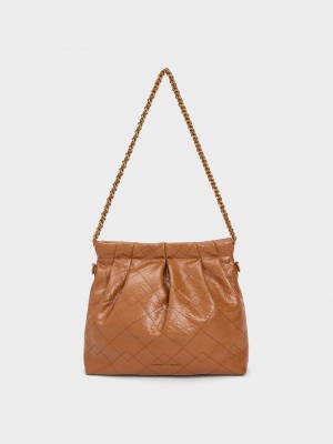 Charles & Keith Duo Chain Handle Shoulder Bag Çikolata | GBTC-70863