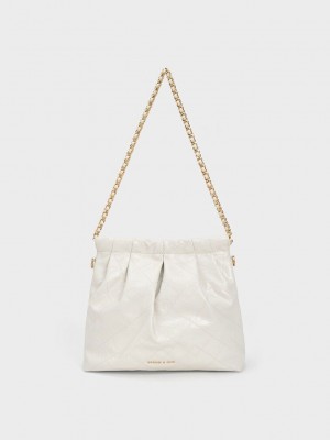 Charles & Keith Duo Chain Handle Shoulder Bag Beyaz | DLBT-35764