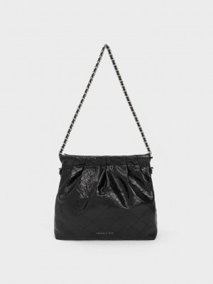 Charles & Keith Duo Chain Handle Shoulder Bag Siyah | ZSYB-72619
