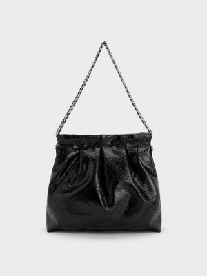 Charles & Keith Duo Double Chain Hobo Bag Siyah | WHFP-57914