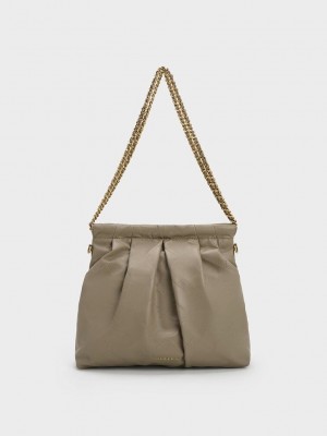 Charles & Keith Duo Double Chain Hobo Bag Gri Kahverengi | VGXL-50678