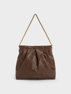 Charles & Keith Duo Double Chain Hobo Bag Koyu Kahverengi | TCSZ-65283