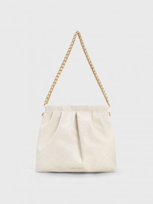 Charles & Keith Duo Double Chain Hobo Bag Krema | SRCI-32674