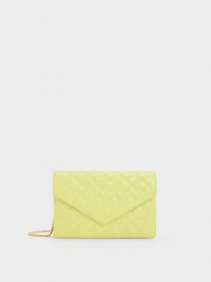 Charles & Keith Duo Kapitone Envelope Clutch Sarı | QUXP-21068