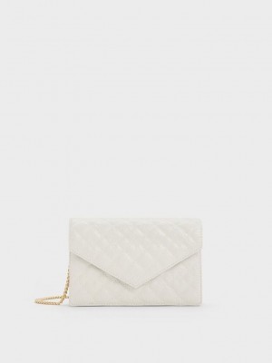 Charles & Keith Duo Kapitone Envelope Clutch Beyaz | WYVK-87924