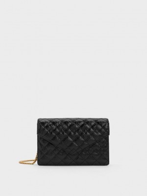 Charles & Keith Duo Kapitone Envelope Clutch Siyah | ZJIP-12386