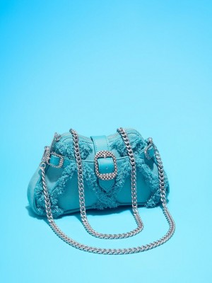 Charles & Keith Eilith Chain-Handle Denim Buckled Bag Mavi | WHLD-34705