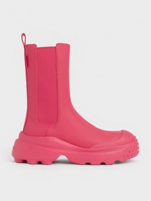Charles & Keith Elba Round-Burunlu Chelsea Boots Kırmızı | GBFK-40892