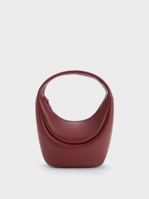 Charles & Keith Elongated Curved Hobo Bag Kırmızı | PRMG-43675