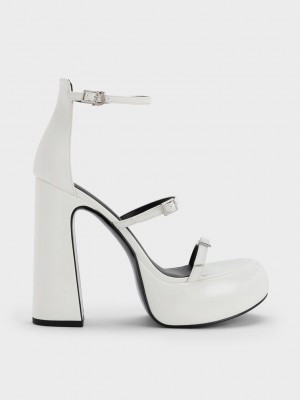 Charles & Keith Elvina Rugan Buckled Platform Sandals Beyaz | MPIN-27184