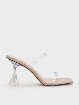 Charles & Keith Embellished Bow See-Through Sandals Bej Rengi | HGAB-65820