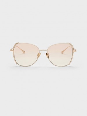 Charles & Keith Embellished Half-Frame Butterfly Sunglasses Krema | MQXO-23586